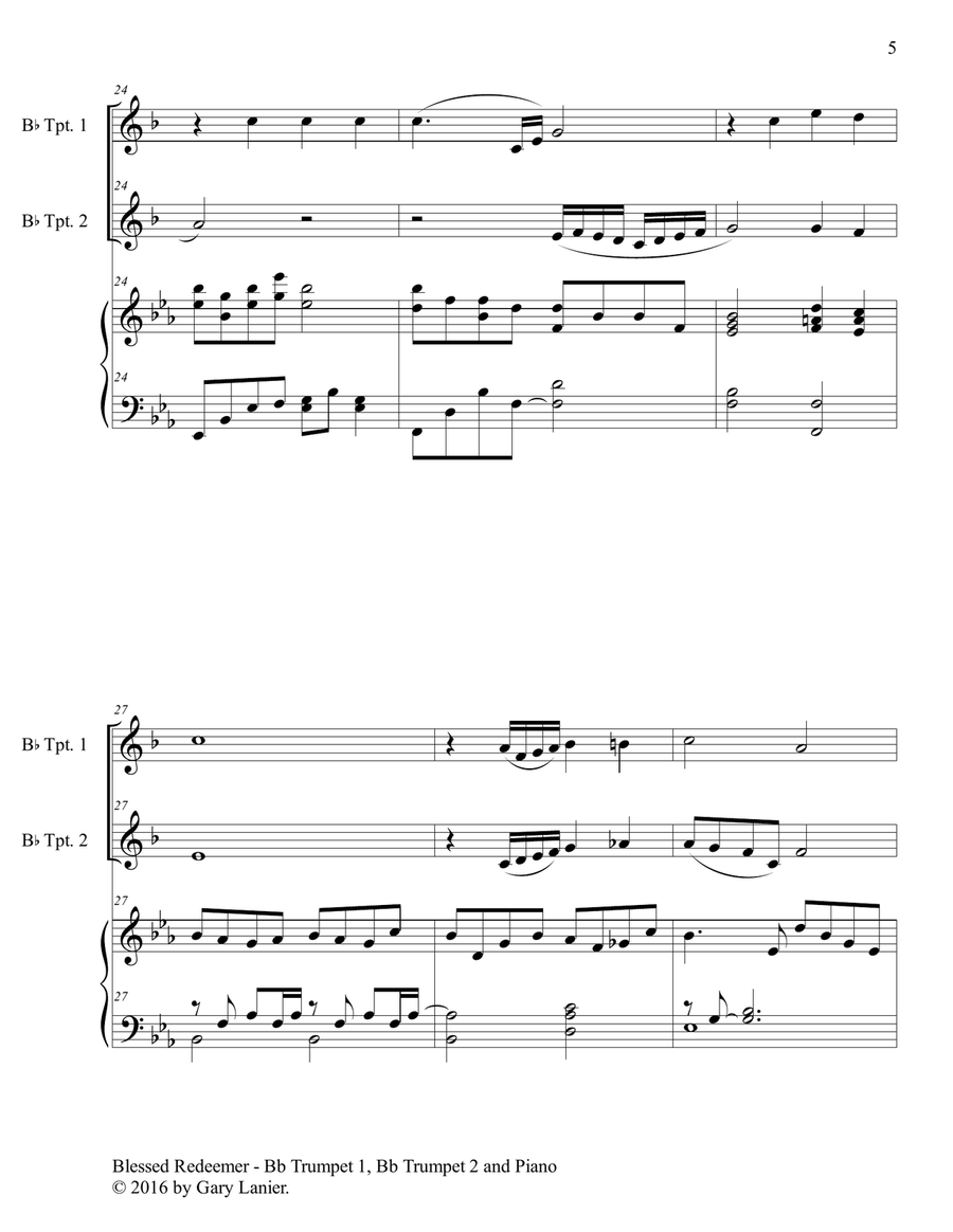 BLESSED REDEEMER (Trio – Bb Trumpet 1, Bb Trumpet 2 & Piano with Score/Parts) Trumpet Trio scores gallery preview page 6