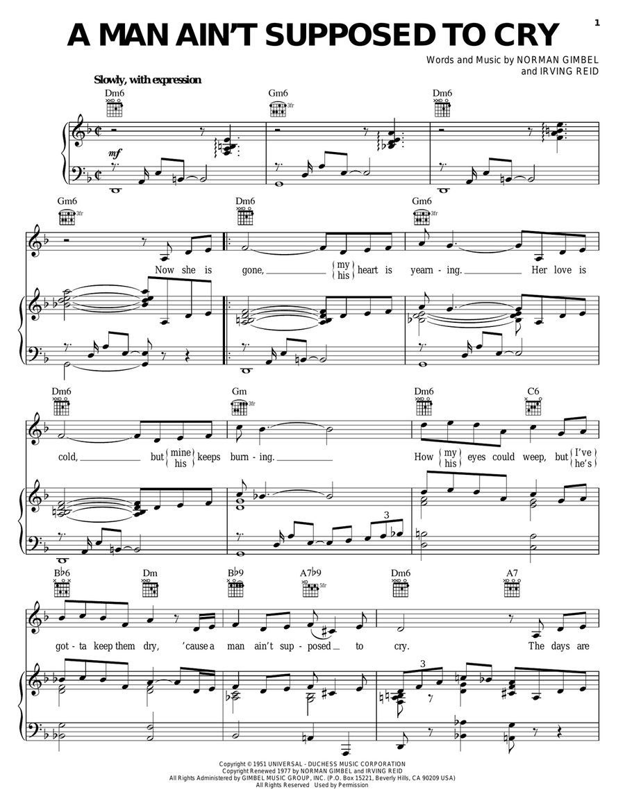 A Man Ain't Supposed To Cry Piano, Vocal, Guitar scores gallery preview page 1