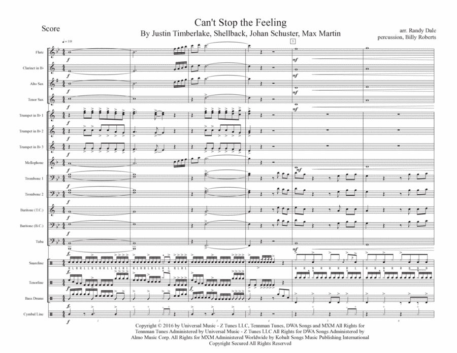 Can't Stop The Feeling! Marching Band scores gallery preview page 1