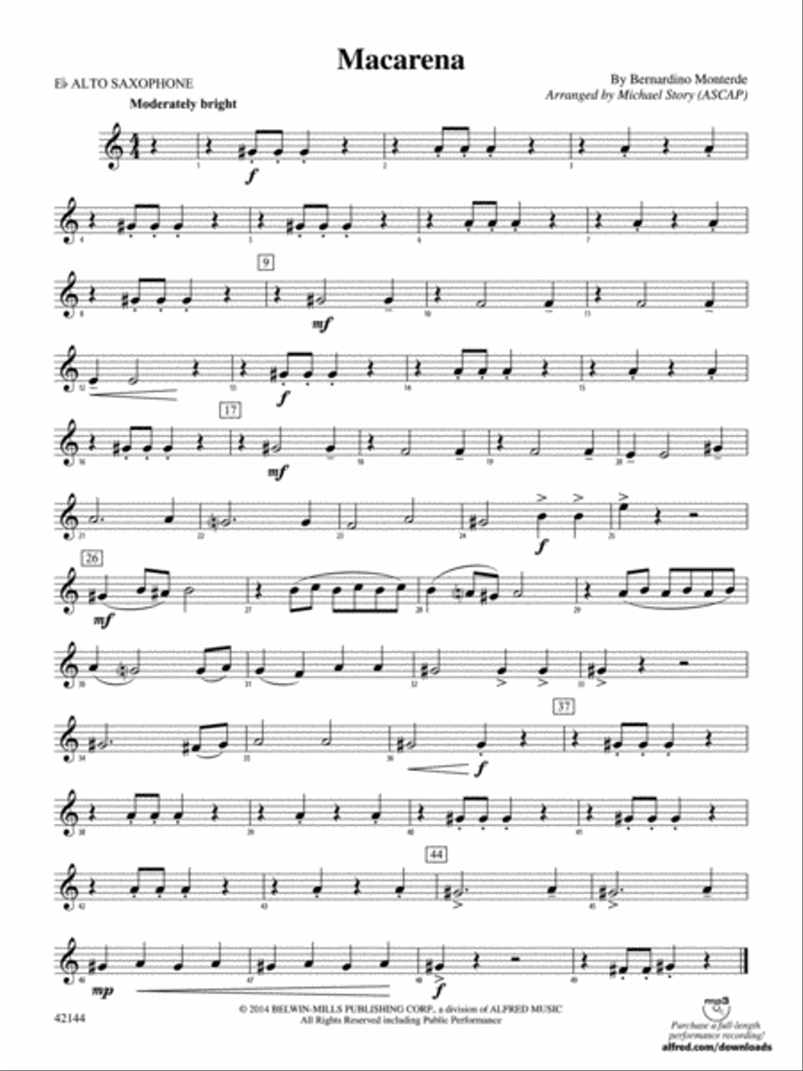 Macarena: E-flat Alto Saxophone Concert Band scores gallery preview page 1