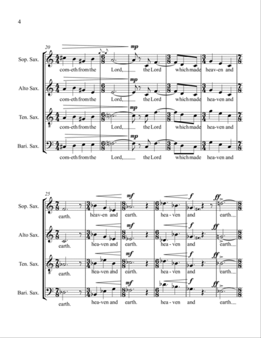 Psalm 121 for Saxophone Quartet Saxophone Quartet scores gallery preview page 4