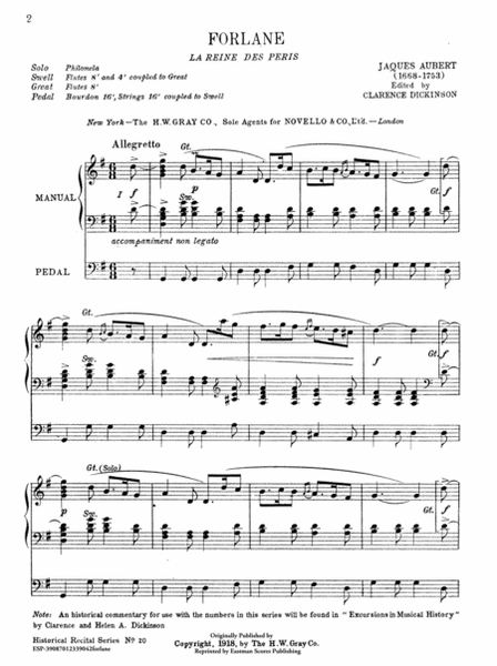 Forlane : from La Reine de Peris (Organ)