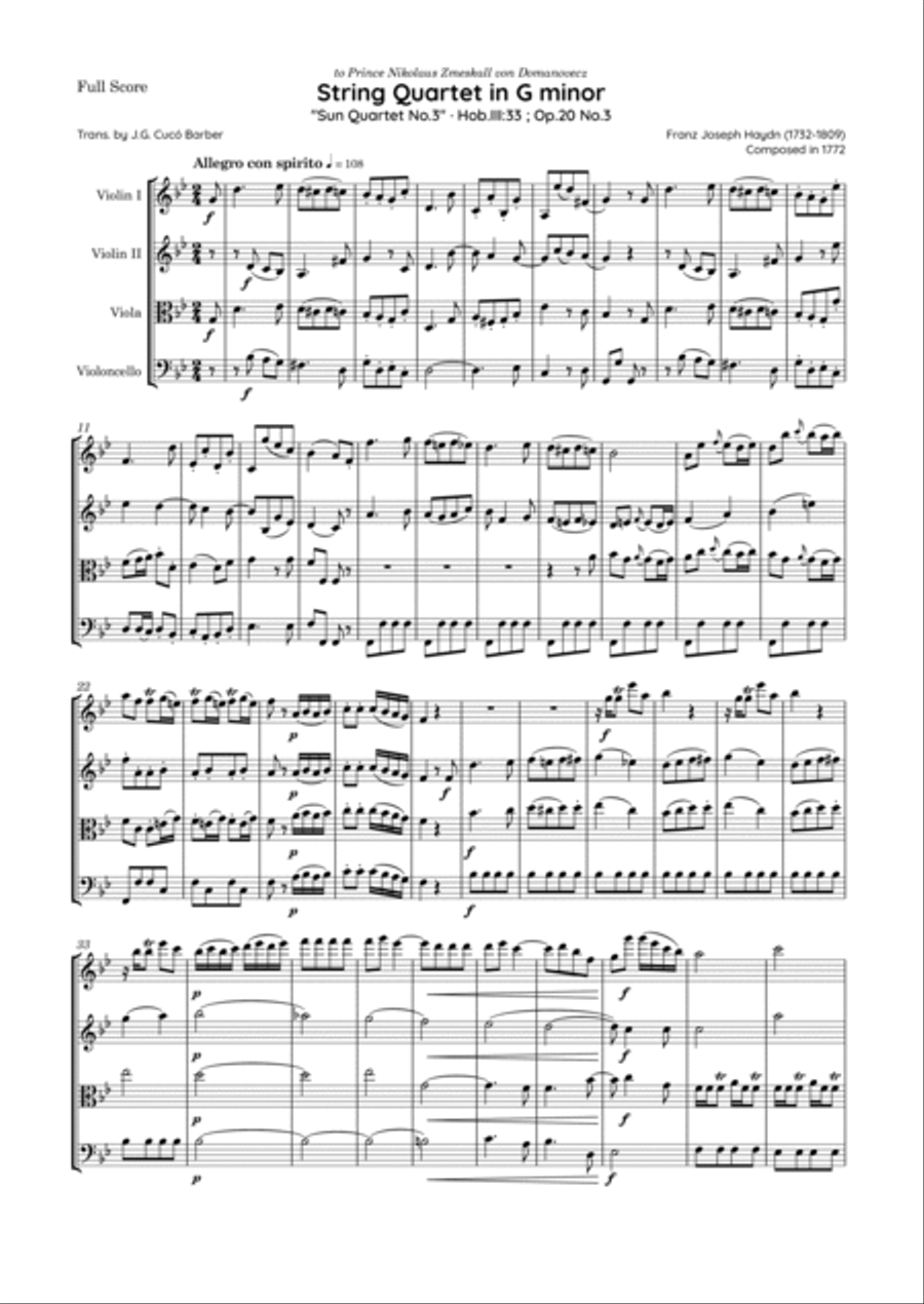 Haydn - String Quartet in G minor, Hob.III:33 ; Op.20 No.3 · 