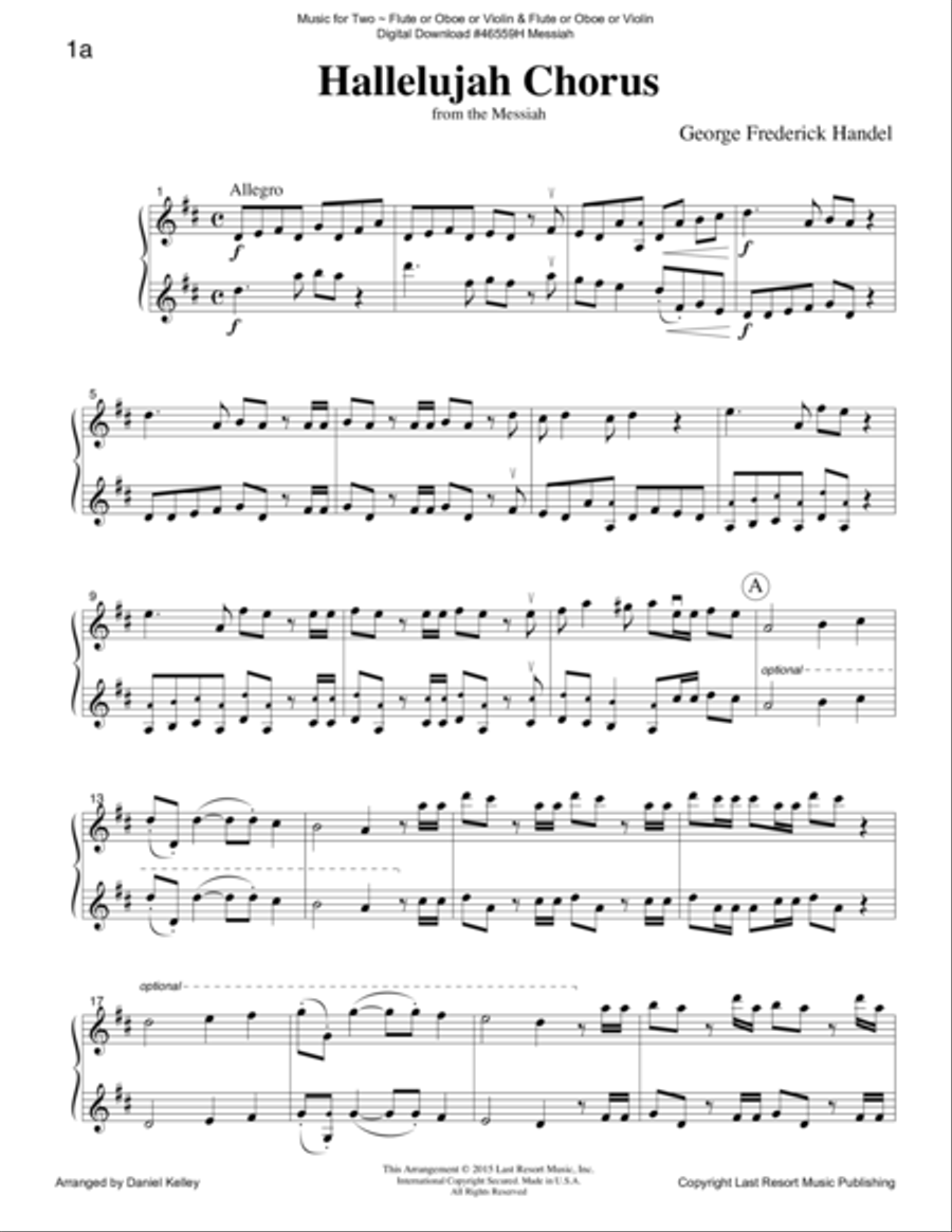 Handel's Messiah - Duet - for Flute or Oboe or Violin & Flute or Oboe or Violin - Music for Two Small Ensemble scores gallery preview page 2