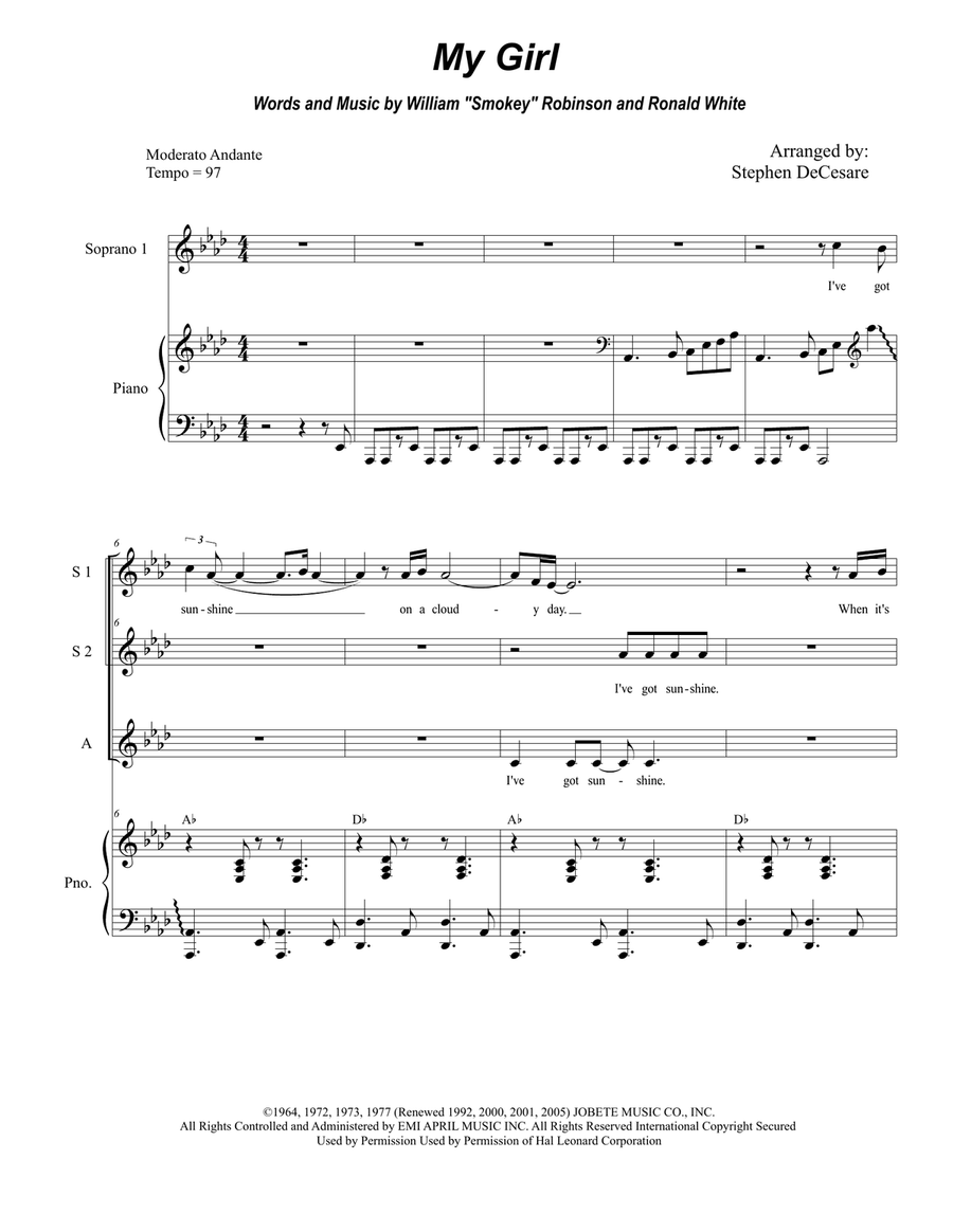 My Girl SSA scores gallery preview page 1