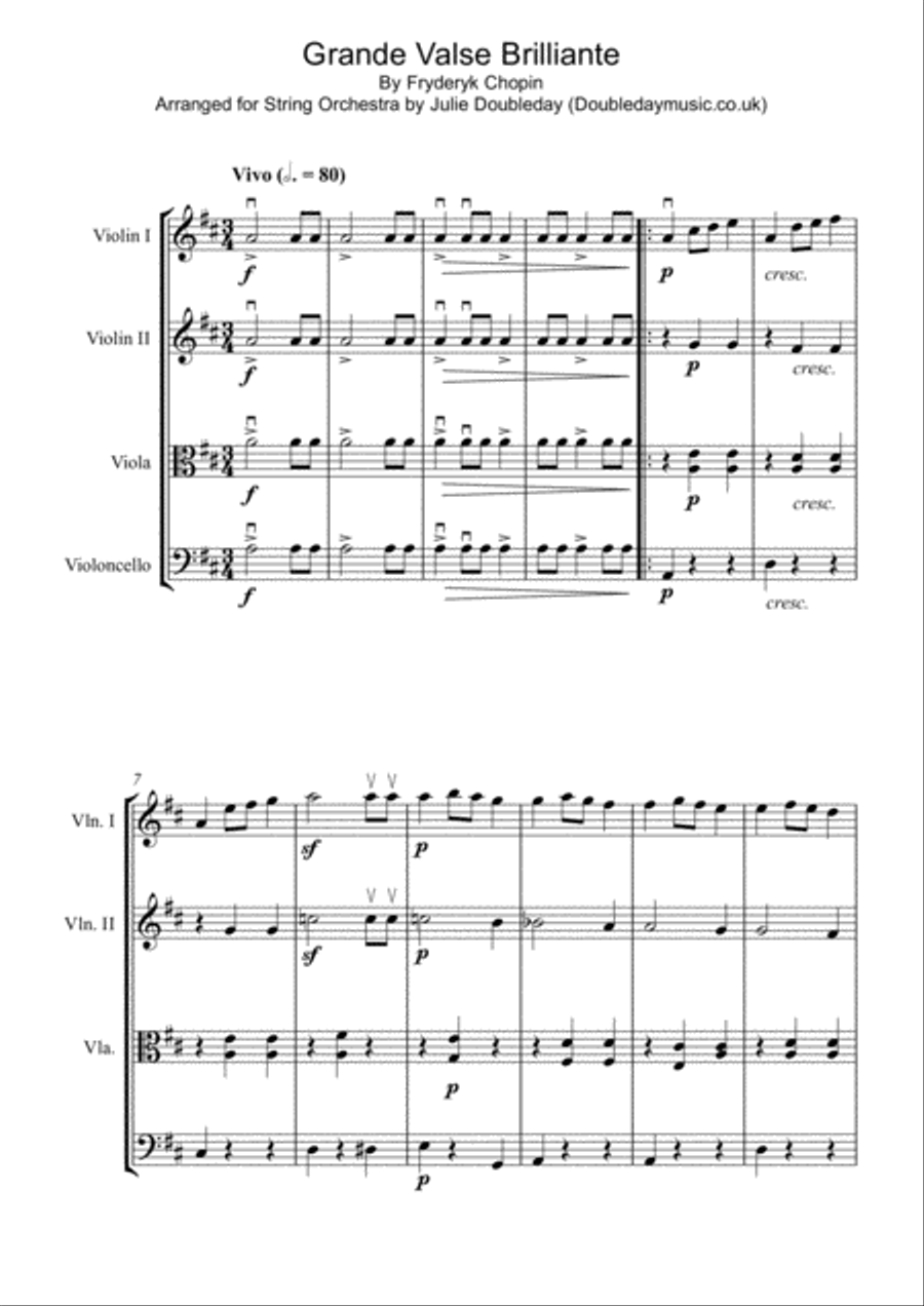 Chopin: Grande Valse Brilliante for String Quartet - Score and Parts String Quartet scores gallery preview page 1