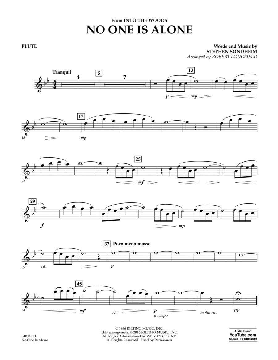 No One Is Alone - Flute No One Is Alone - Flute Concert Band scores gallery preview page 1