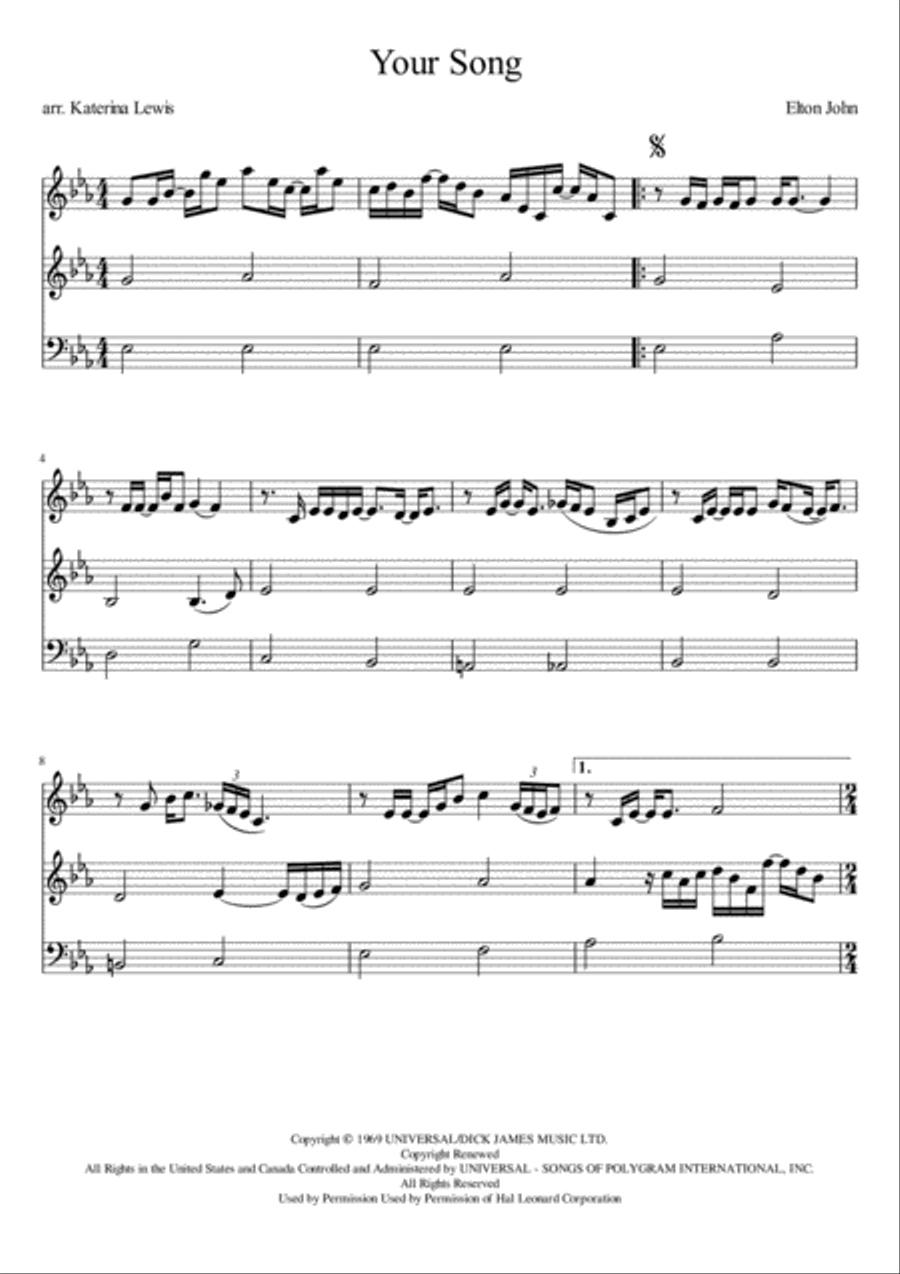 Your Song String Trio scores gallery preview page 1