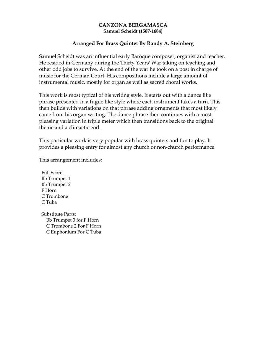 Canzona Bergamasca - Samuel Scheidt Brass Ensemble scores gallery preview page 3