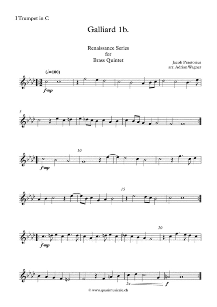 Galliard 1b. (Jacob Praetorius) Brass Quintet arr. Adrian Wagner Brass Quintet scores gallery preview page 6
