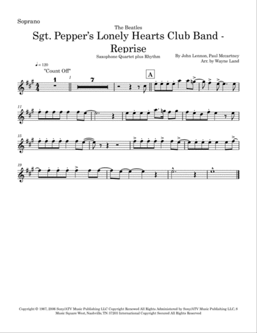 Sgt. Pepper's Lonely Hearts Club Band (reprise) Saxophone Quartet scores gallery preview page 3