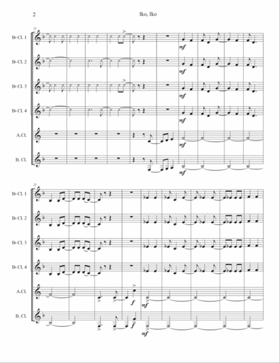Iko Iko Clarinet Choir scores gallery preview page 2
