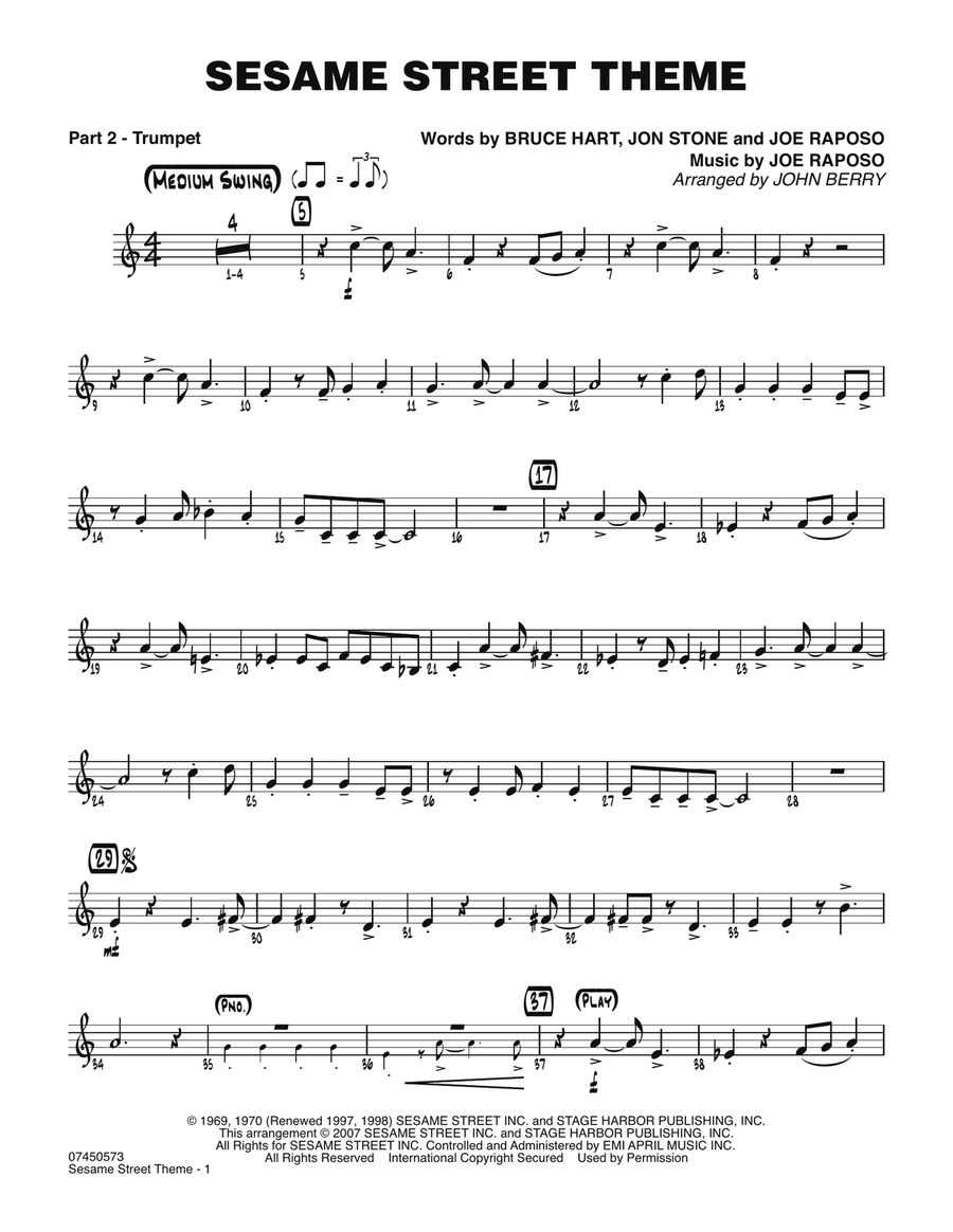 Sesame Street Theme - Part 2 - Bb Trumpet Jazz Ensemble scores gallery preview page 1