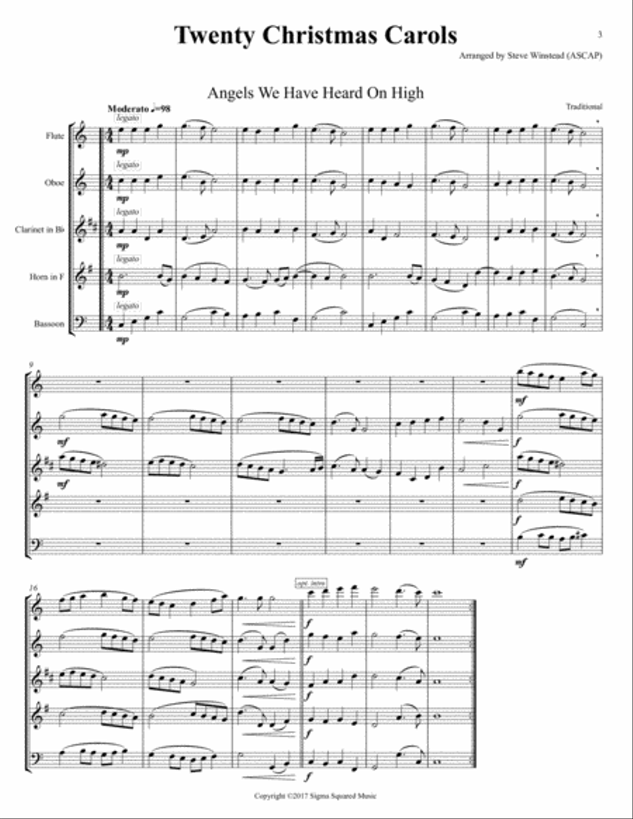 Twenty Christmas Carols for Woodwind Quintet Woodwind Quintet scores gallery preview page 3