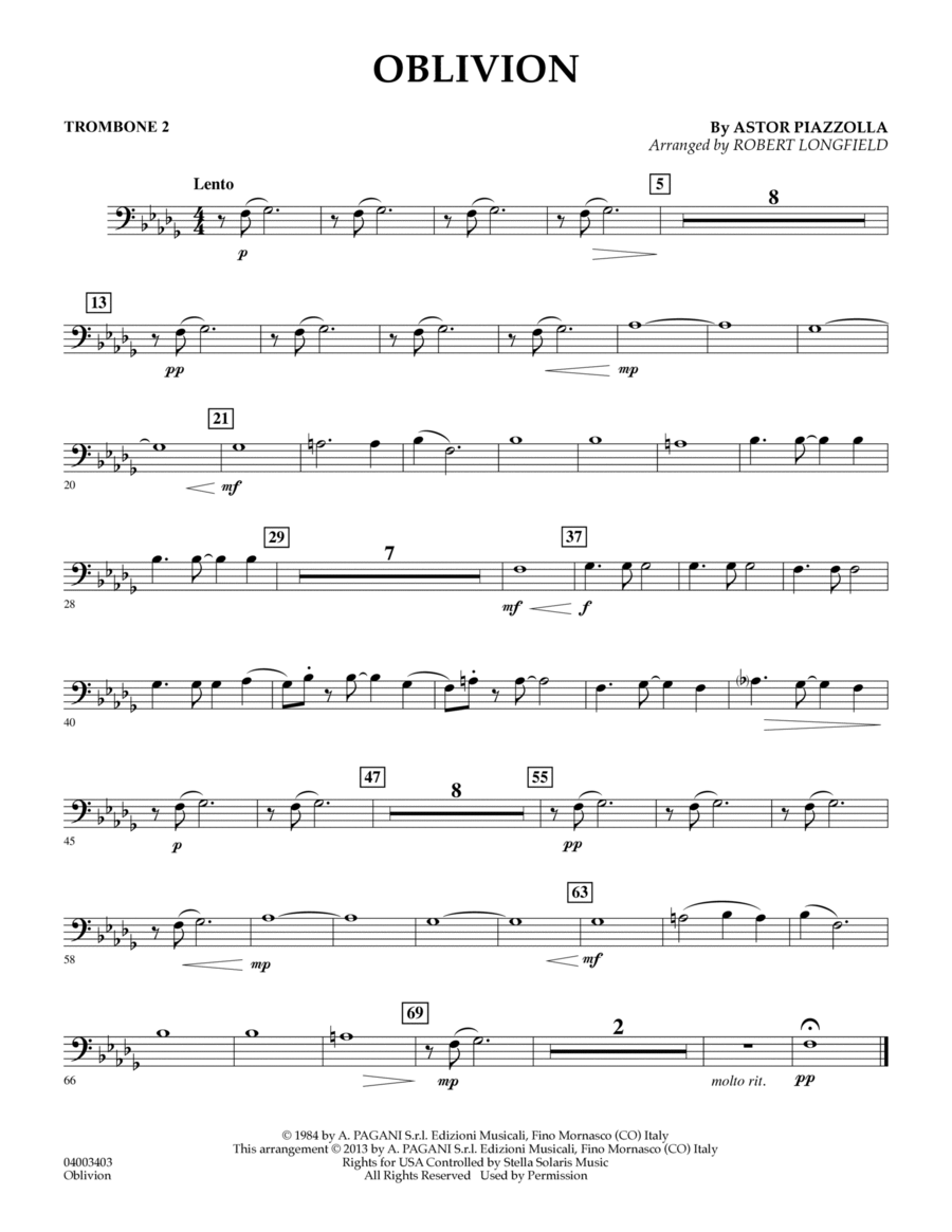 Oblivion - Trombone 2 Concert Band scores gallery preview page 1