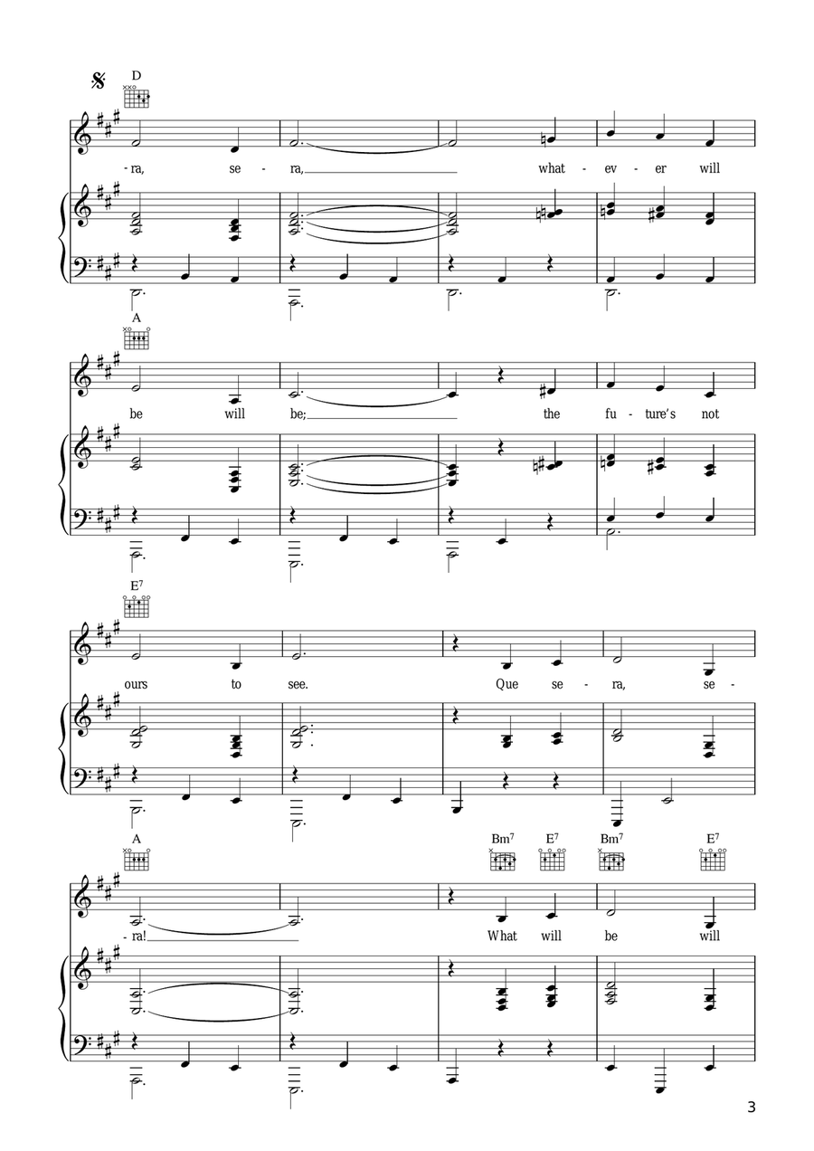 Que Sera, Sera (Whatever Will Be, Will Be) Piano, Vocal, Guitar scores gallery preview page 3
