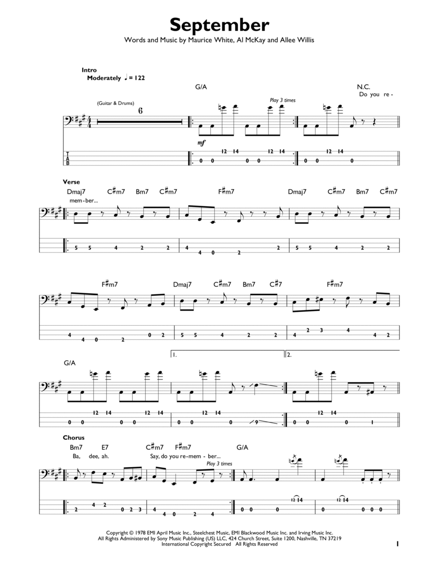 September Bass Guitar scores gallery preview page 1