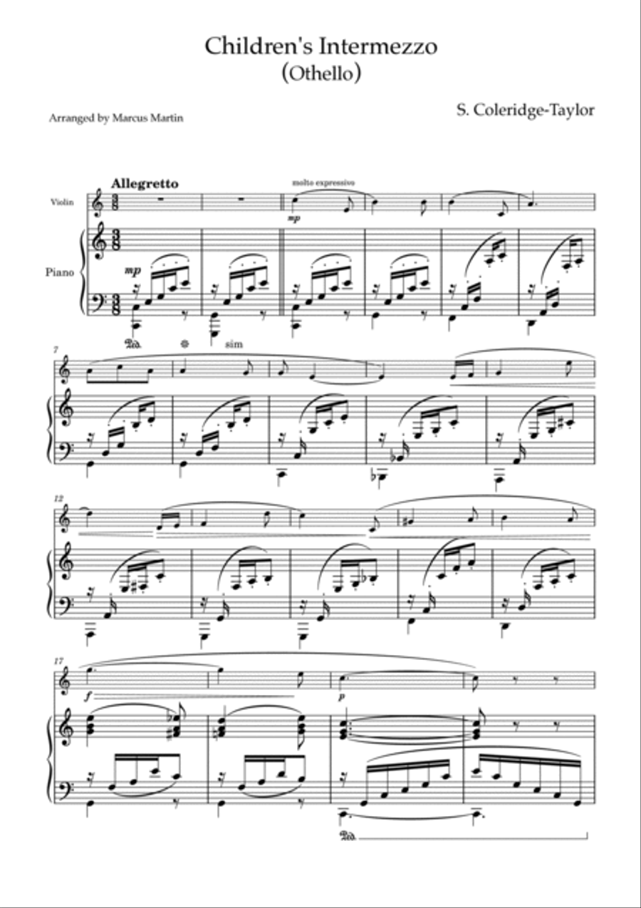 Children's Intermezzo by Samuel Coleridge-Taylor for Violin and Piano Violin Solo scores gallery preview page 4
