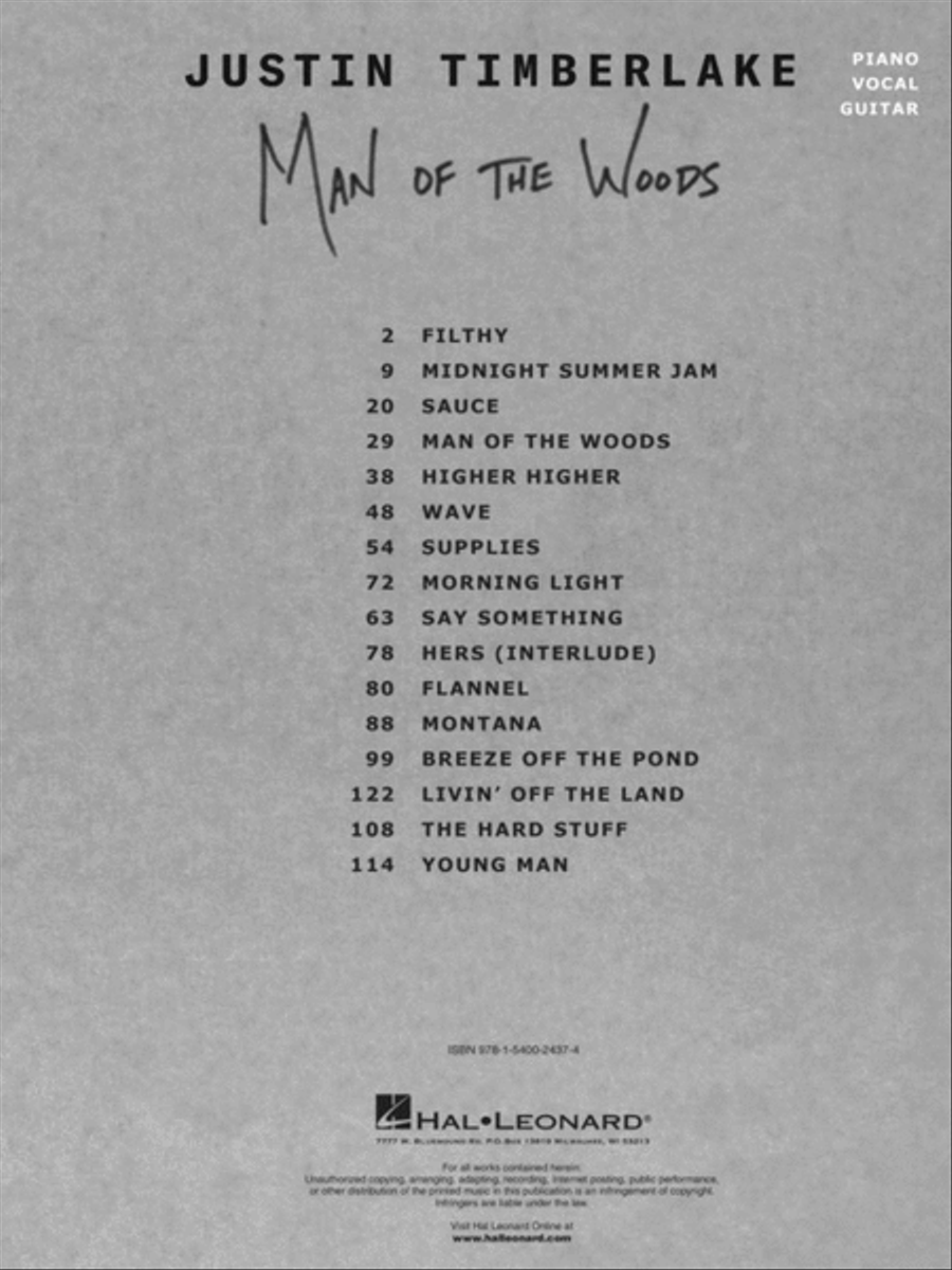 Justin Timberlake - Man of the Woods Piano, Vocal, Guitar scores gallery preview page 2