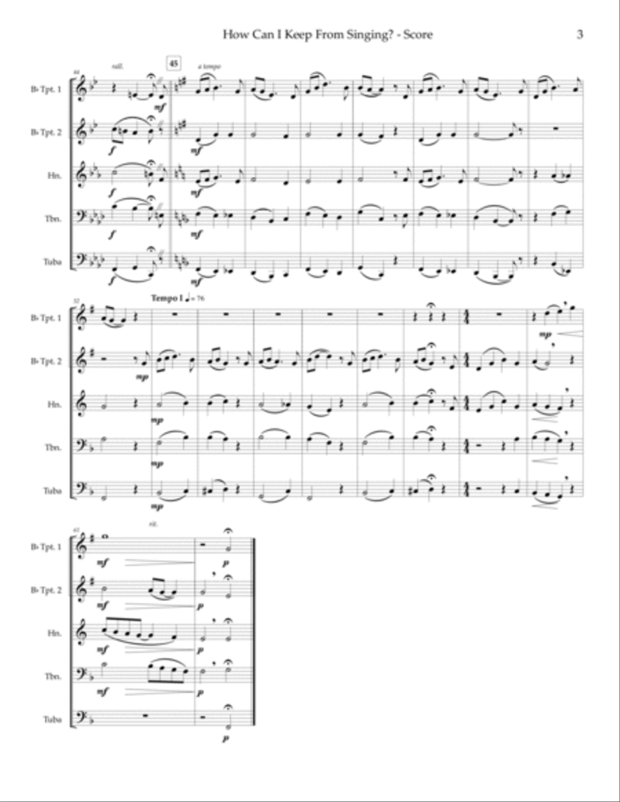 How Can I Keep From Singing? - brass quintet Brass Quintet scores gallery preview page 5