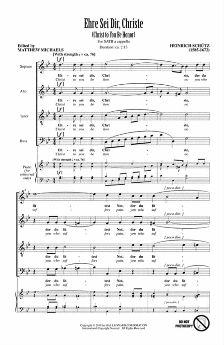 Ehre Sei Dir, Christe (Christ to You Be Honor) 4-Part scores gallery preview page 2