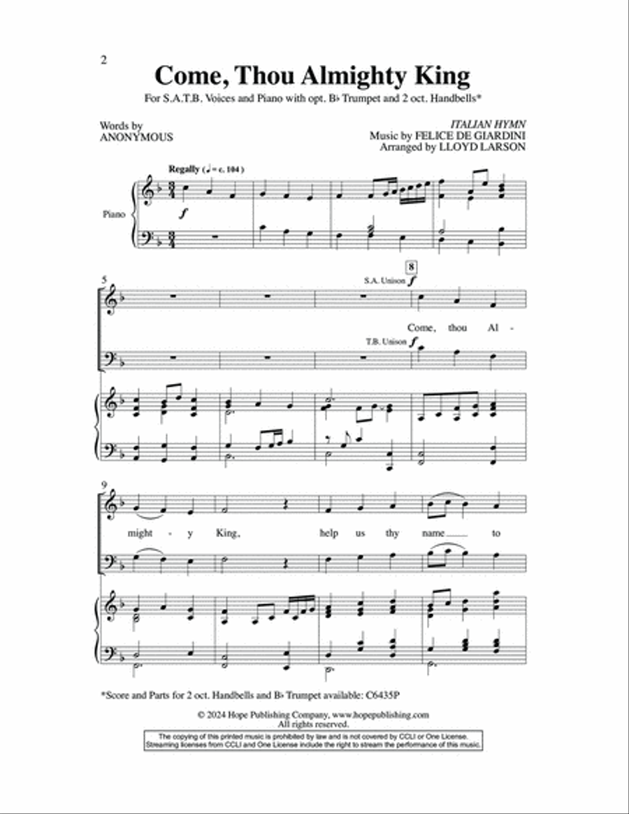 Come, Thou Almighty King - SATB 4-Part scores gallery preview page 2