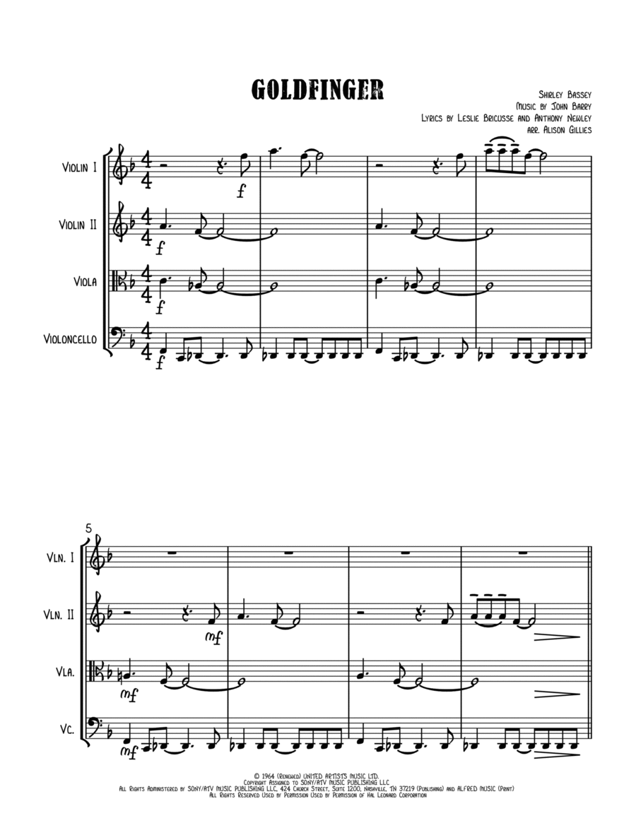 Goldfinger String Quartet scores gallery preview page 1