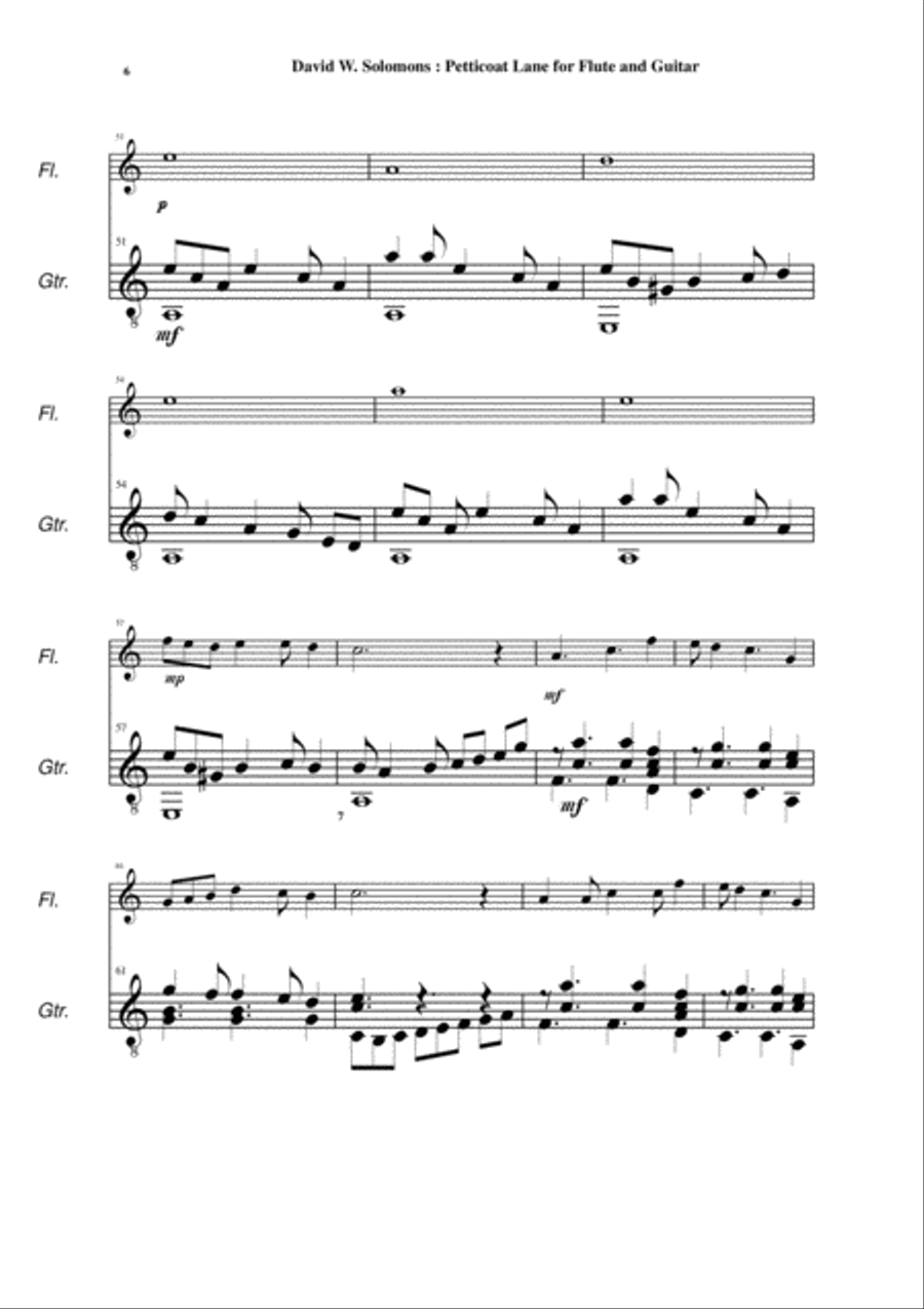 David Warin Solomons: Petticoat Lane for flute and guitar Flute scores gallery preview page 6