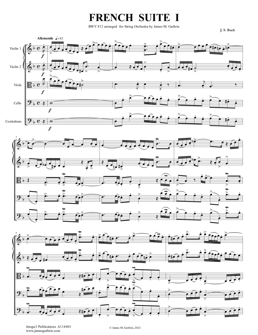 BACH: Six French Suites Complete BWV 812-817 for String Orchestra String Orchestra scores gallery preview page 1