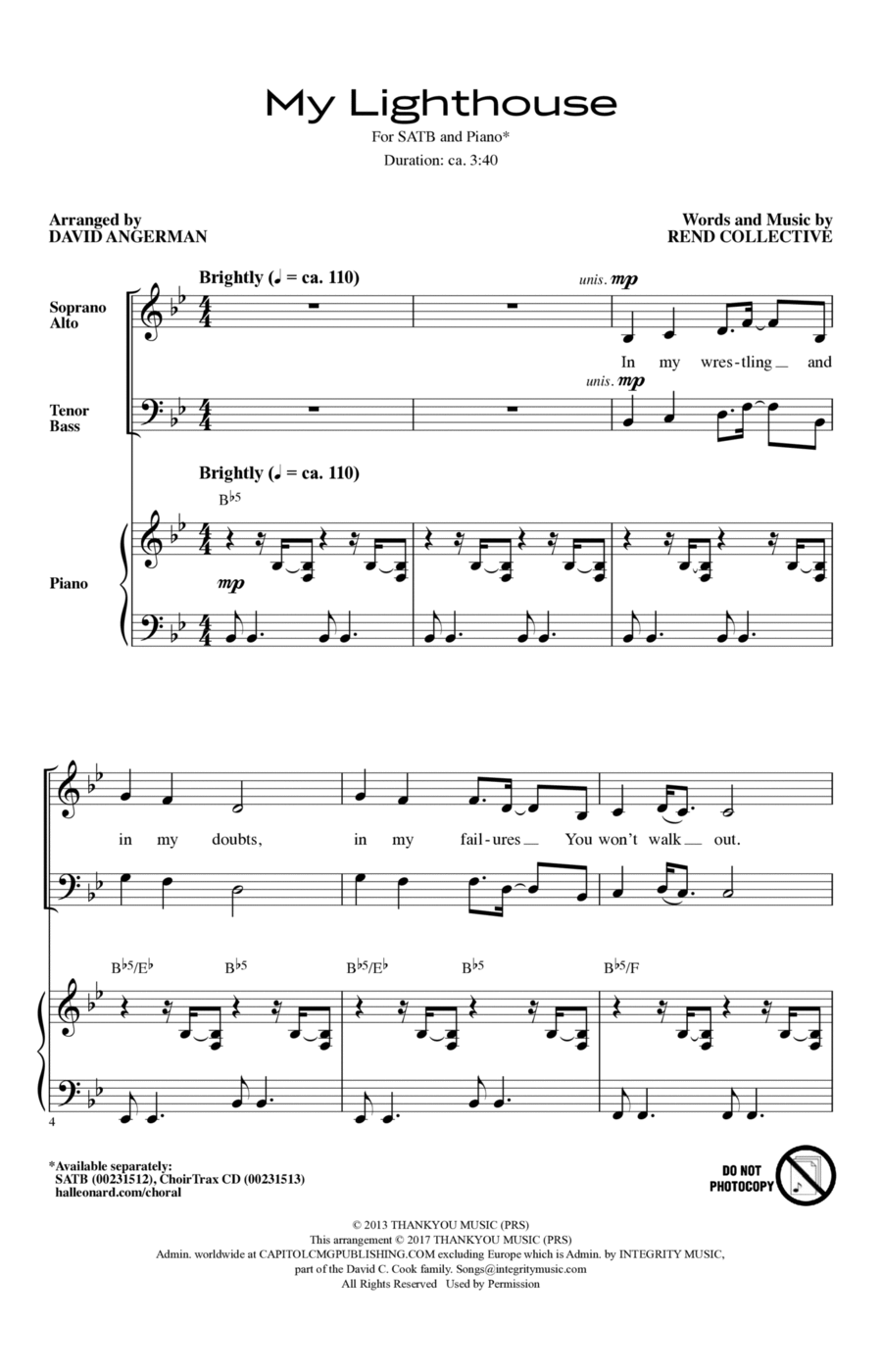 My Lighthouse (arr. David Angerman) 4-Part scores gallery preview page 1