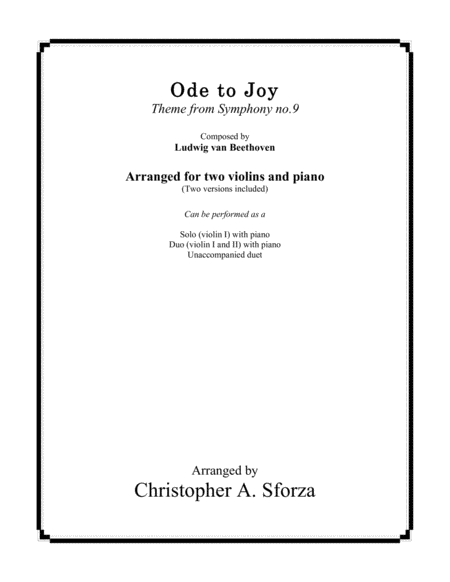 Ode to Joy, for two violins and piano image number null