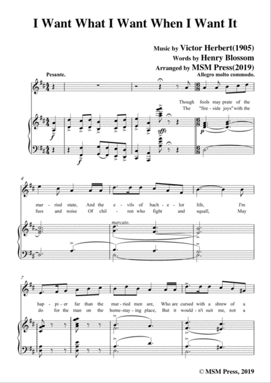 Victor Herbert-I Want What I Want When I Want It,in D Major,for Voice&Pno Voice scores gallery preview page 3