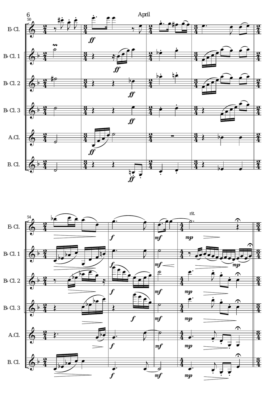 April (April! The grace and smile that all beguile!) for clarinet sextet (with E flats) Clarinet Solo scores gallery preview page 6
