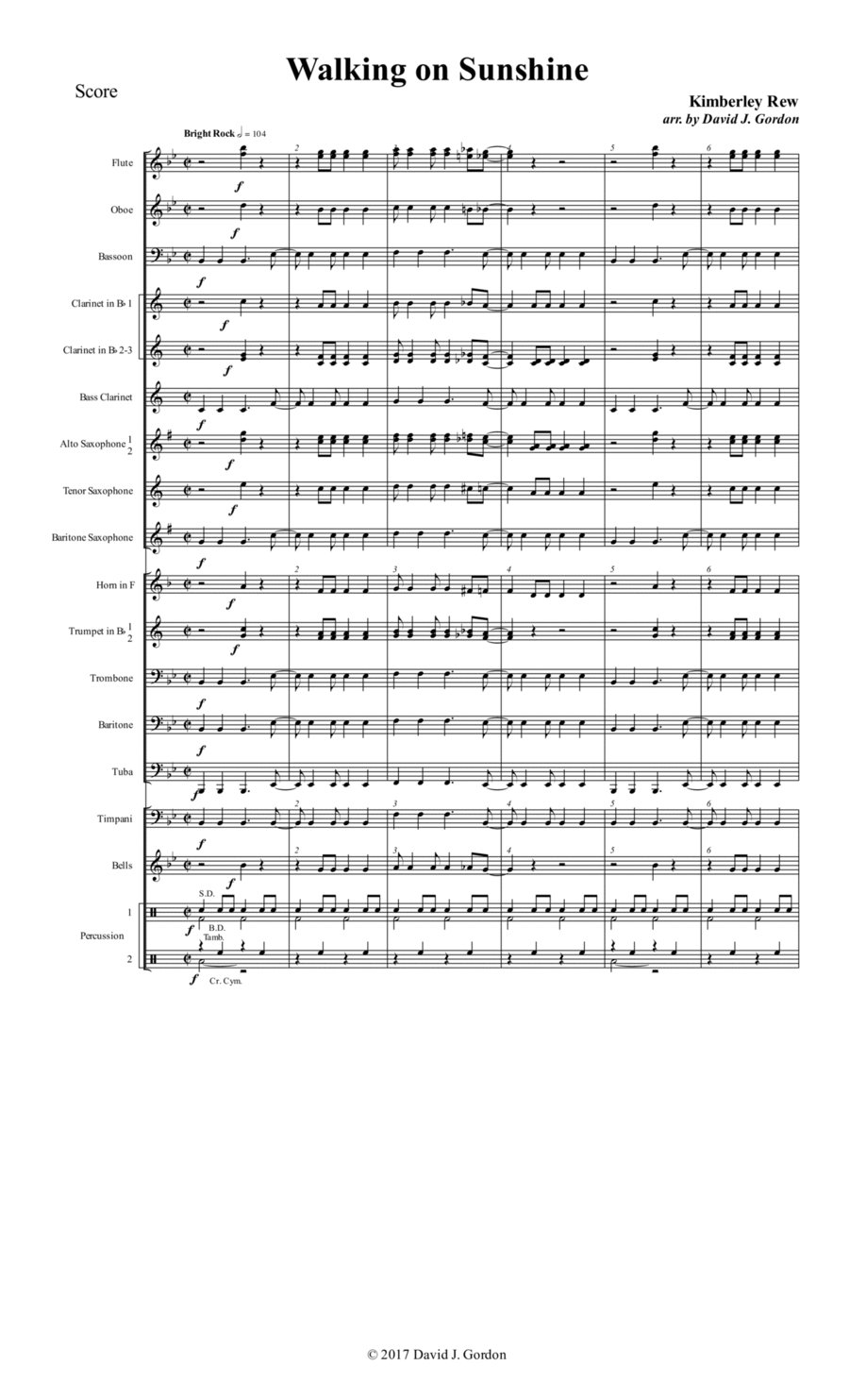 Walking On Sunshine Walking On Sunshine Concert Band scores gallery preview page 1