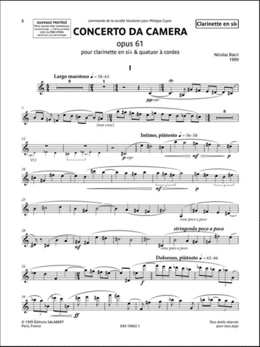 Concerto da camera opus 61 Clarinet Solo scores gallery preview page 2