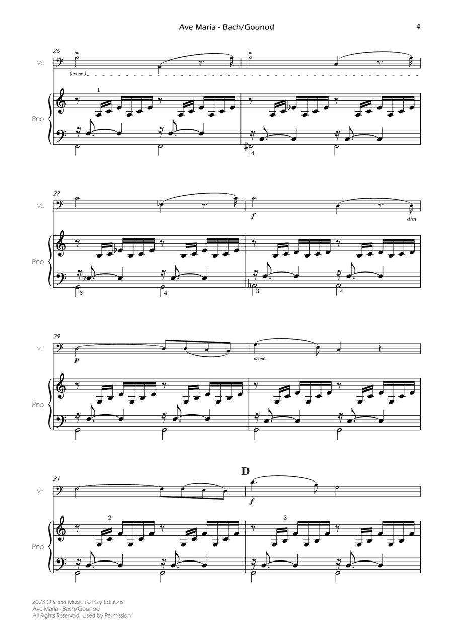 Ave Maria by Bach/Gounod - Cello and Piano (Full Score and Parts) Piano scores gallery preview page 5