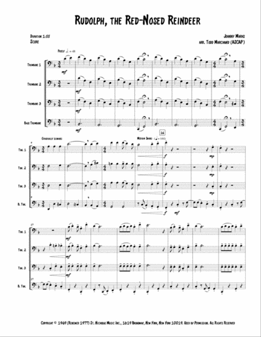 Rudolph The Red-nosed Reindeer Brass Quartet scores gallery preview page 2