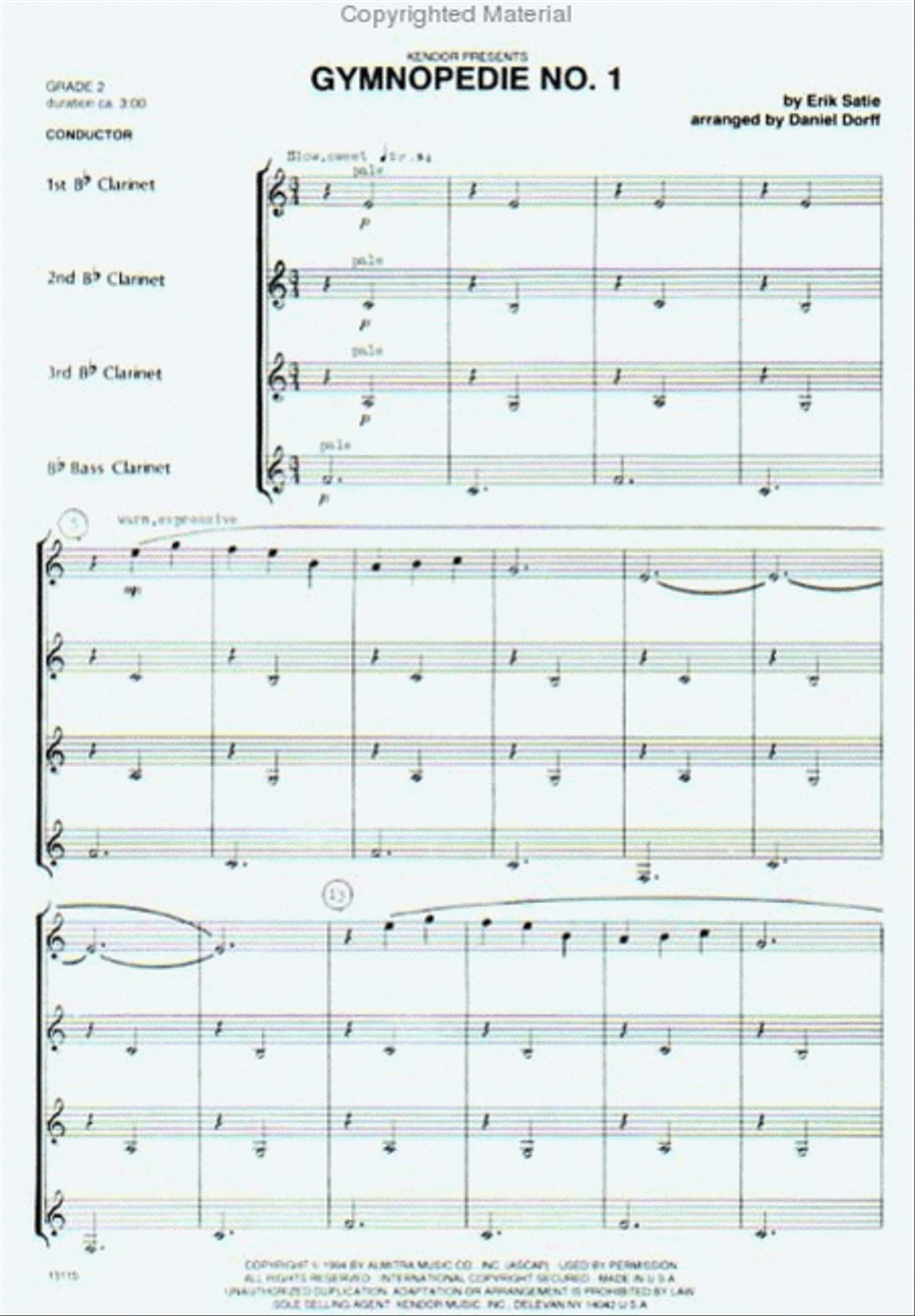Gymnopedie No. 1 Clarinet Quartet scores gallery preview page 2