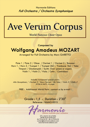 AVE VERUM CORPUS for Beginner Full (or String) Orchestra - W.A. MOZART