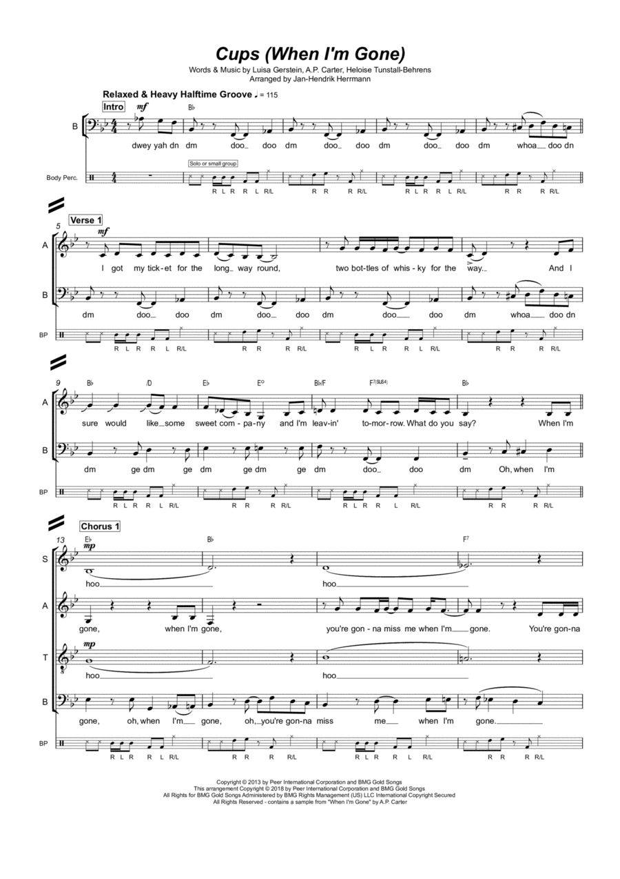 Cups (when I'm Gone) 4-Part scores gallery preview page 1