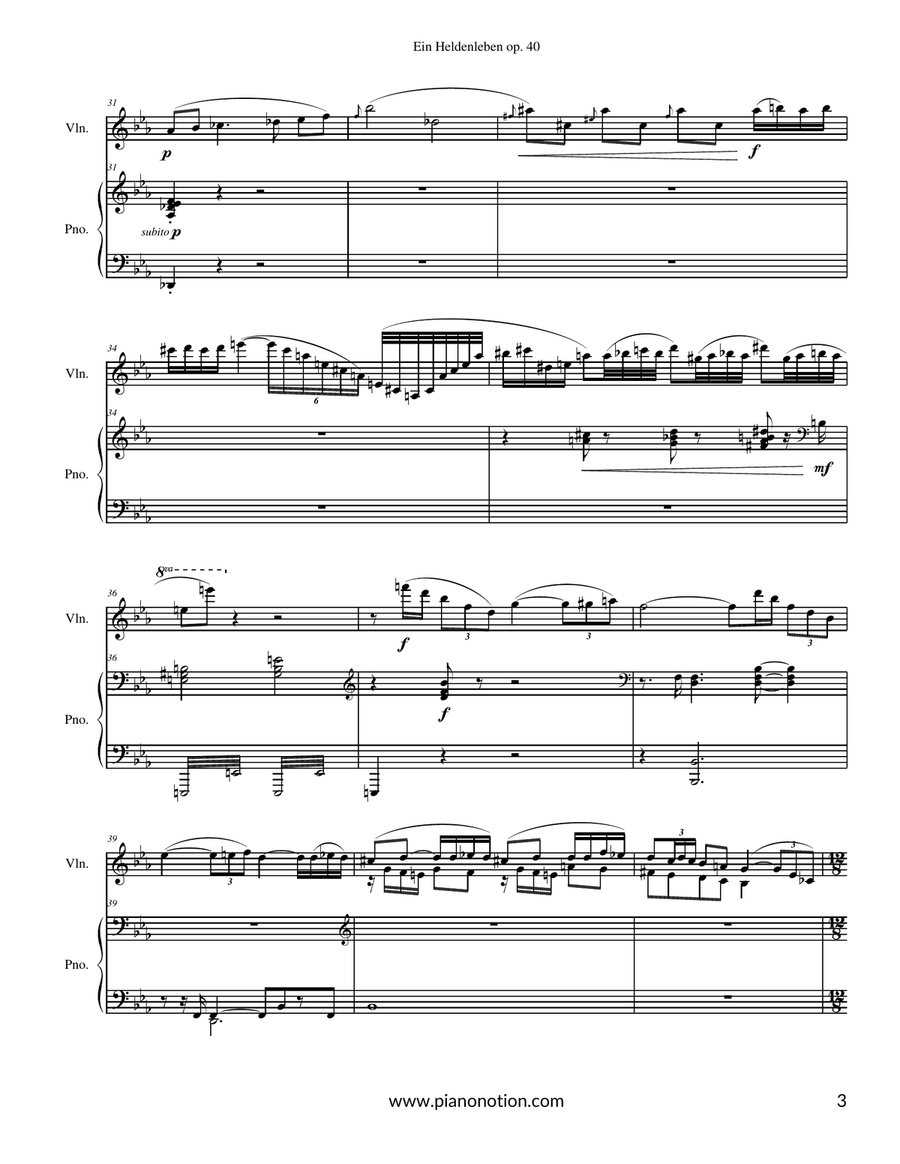 Ein Heldenleben (Violin solo & Piano accompaniment) Violin Solo scores gallery preview page 3
