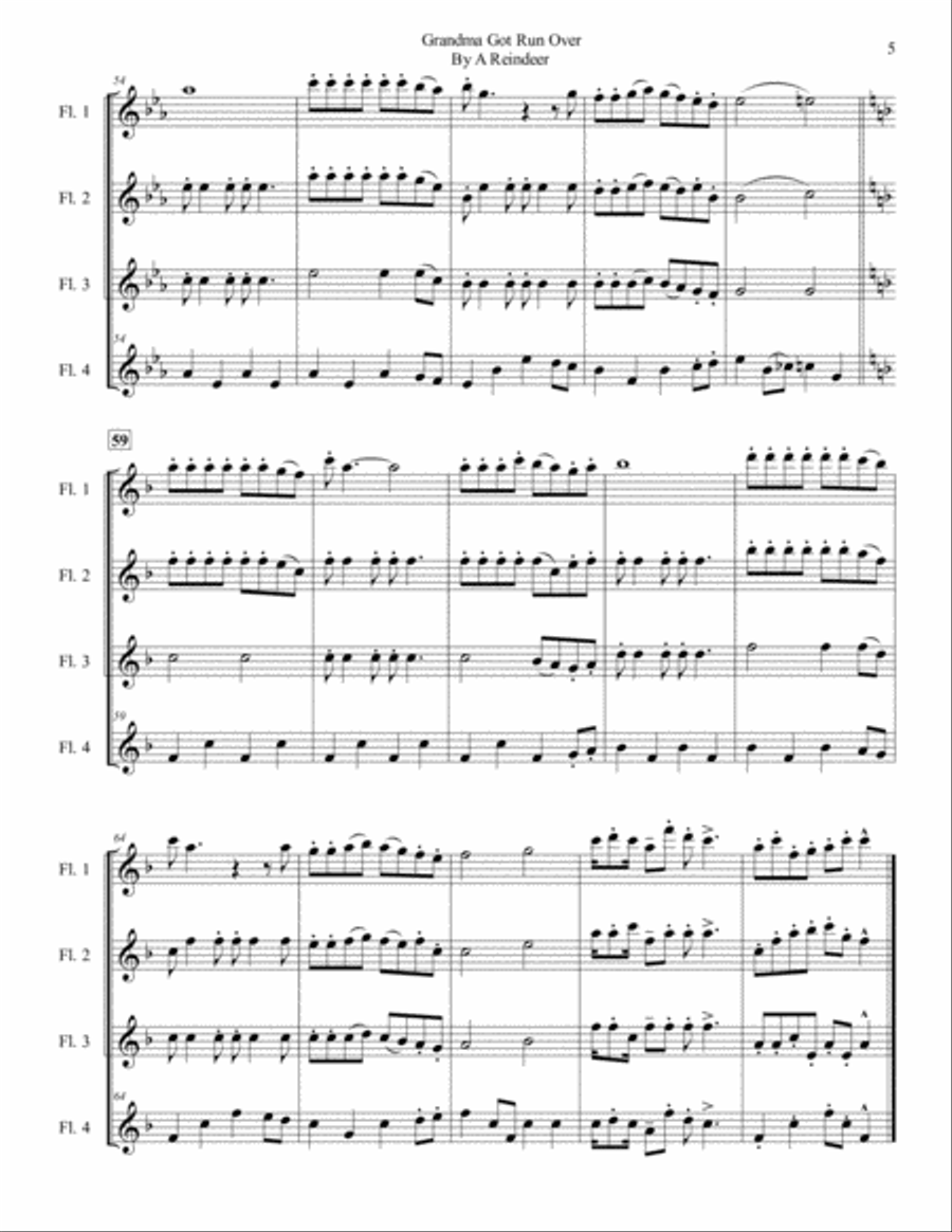 Grandma Got Run Over By A Reindeer Woodwind Quartet scores gallery preview page 6
