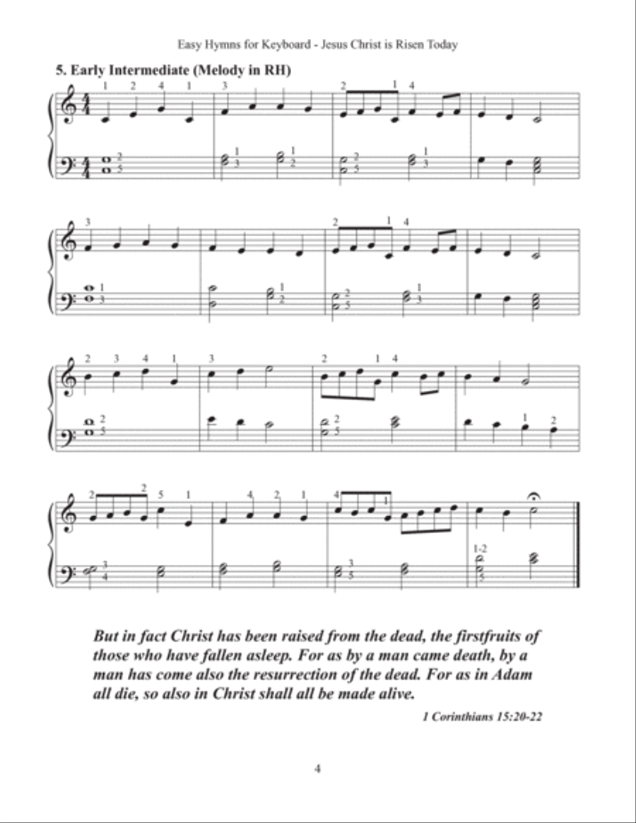Jesus Christ is Risen Today (Easy Hymns for Keyboard) Piano Method scores gallery preview page 6