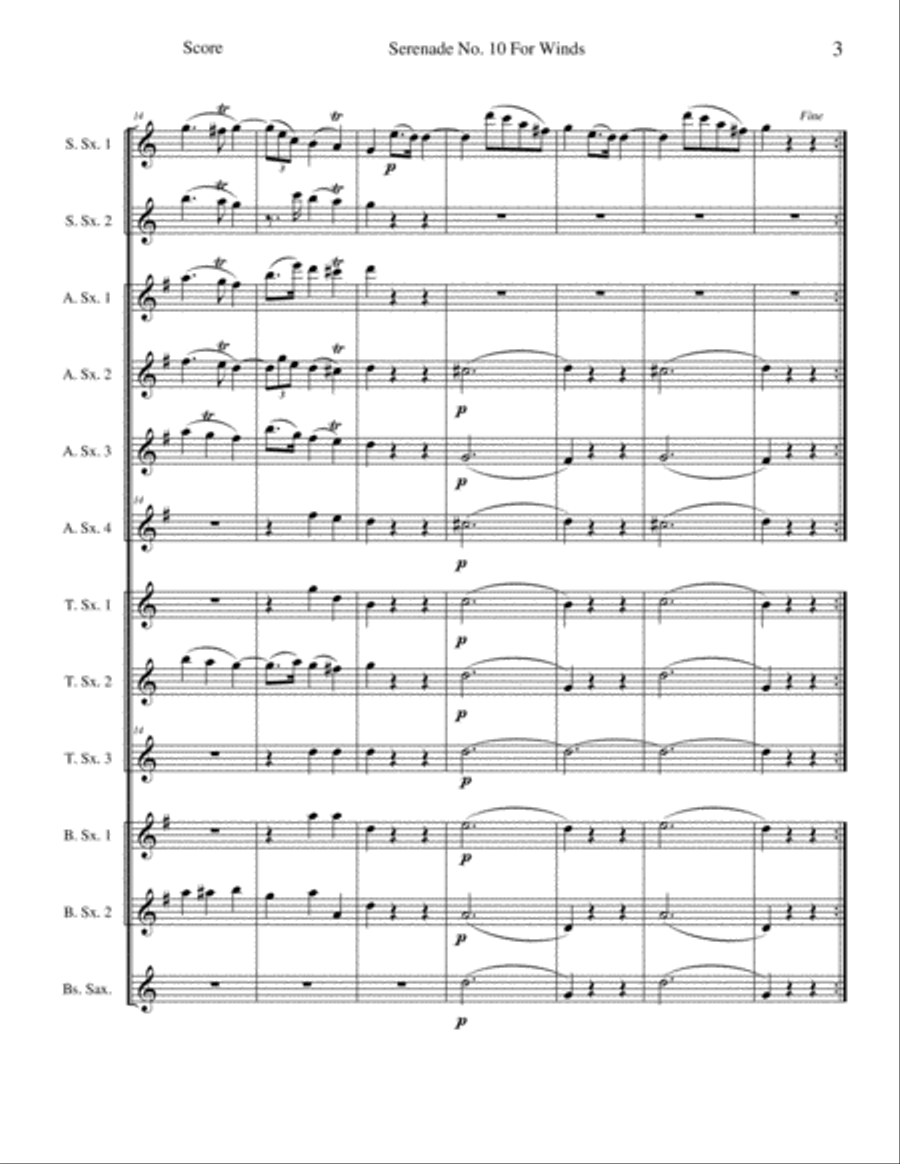 Serenade No. 10 for Winds - Mvt II (Menuetto) Large Ensemble scores gallery preview page 3