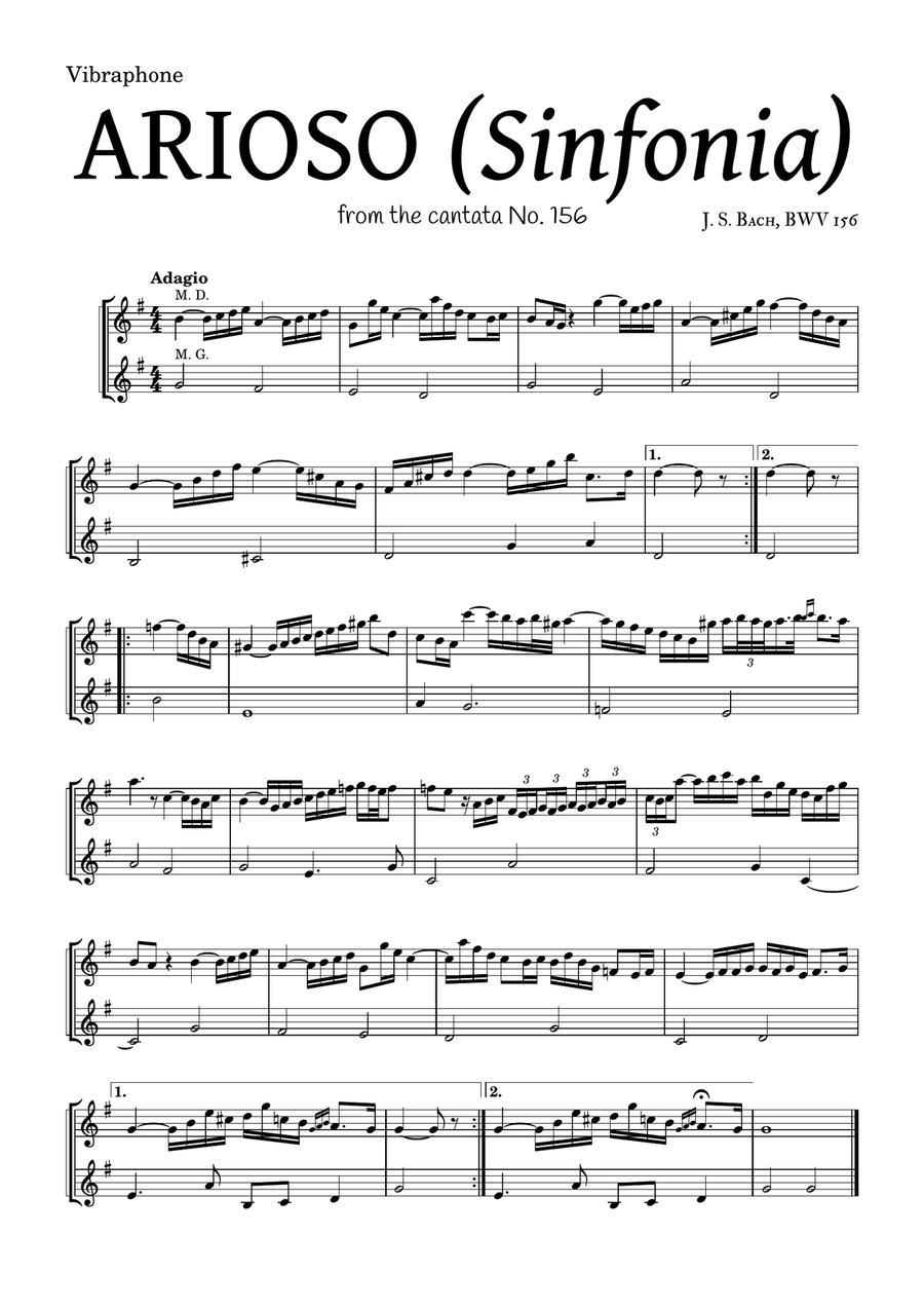 ARIOSO, by J. S. Bach (sinfonia) - for Vibraphone and accompaniment by Johann Sebastian Bach Easy Piano - Digital Sheet Music