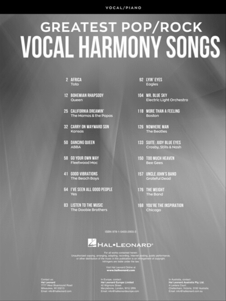 Greatest Pop/Rock Vocal Harmony Songs Voice scores gallery preview page 2