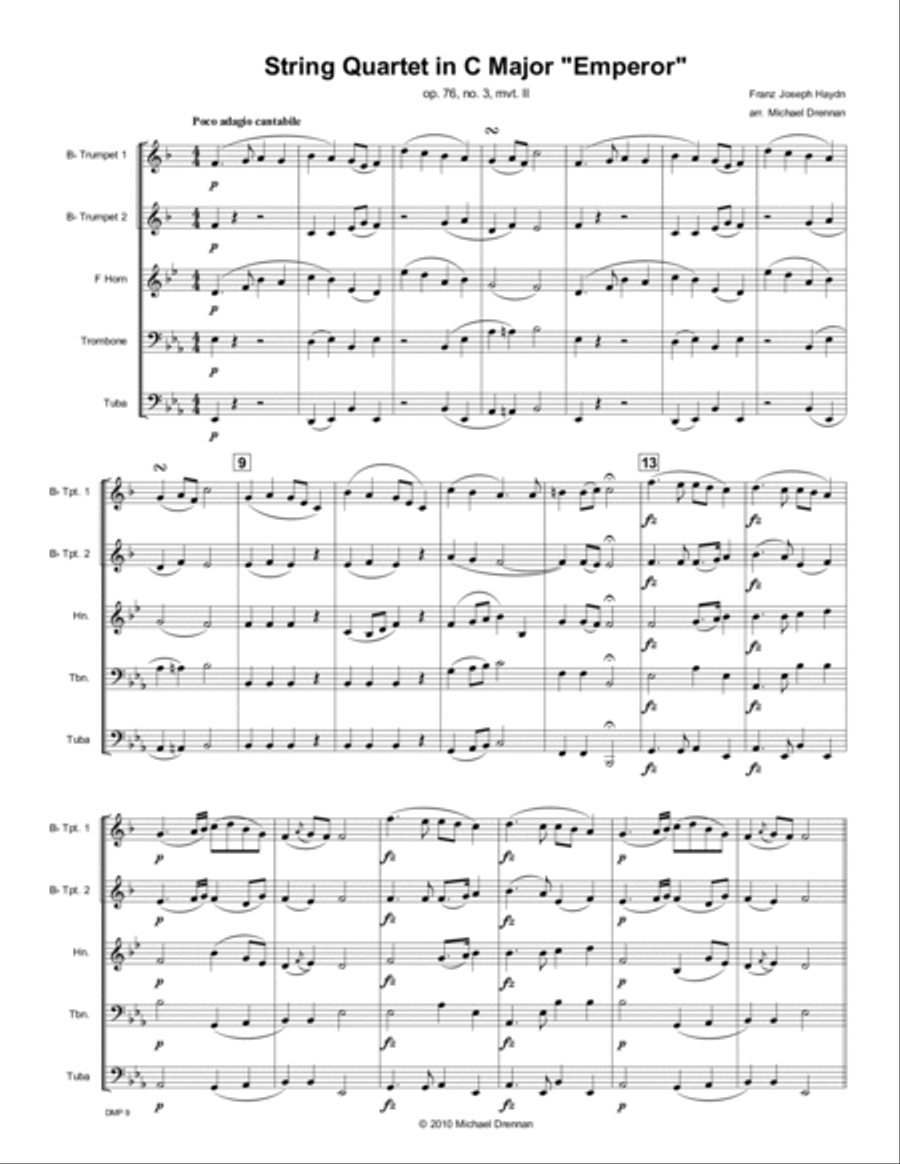Emperor String Quartet, op. 76, no. 3, Second Movement String Quartet scores gallery preview page 2