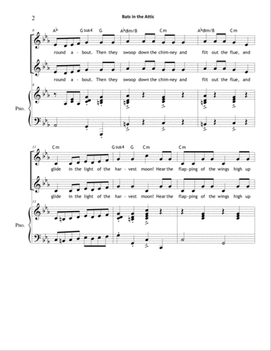 Bats in the Attic Unison Choir scores gallery preview page 2