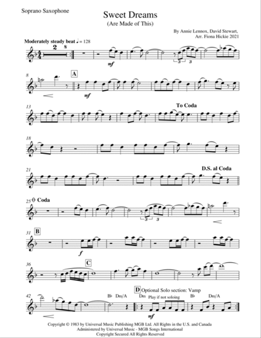Sweet Dreams (are Made Of This) Saxophone Quartet scores gallery preview page 5