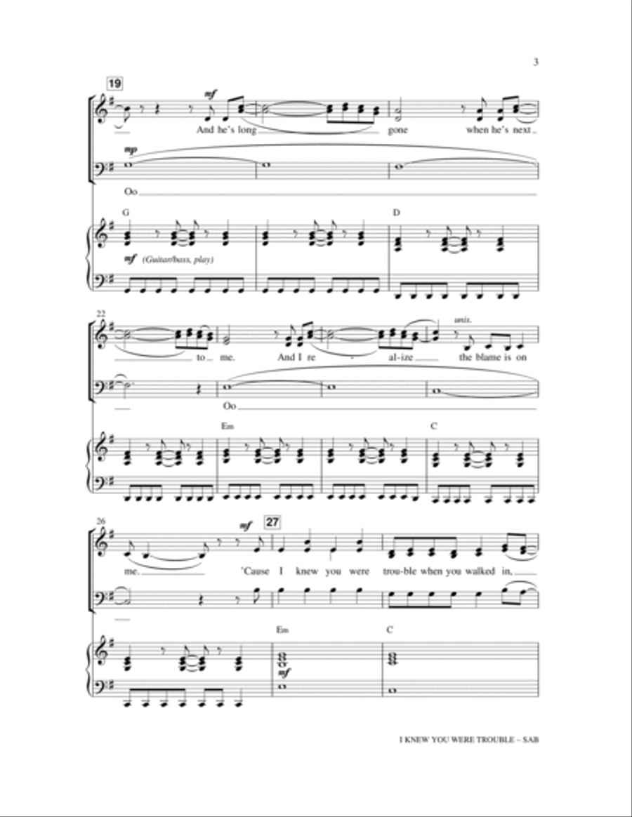 I Knew You Were Trouble. 3-Part scores gallery preview page 3